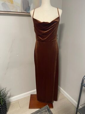 brown pink polka dot dress Avec Les Filles Women's Asymmetric Drape Long Sleeves Maxi Dress - Chocolate Brown